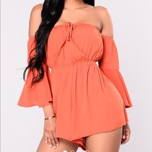Dark Orange Off the Shoulder Romper